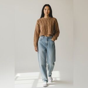 Zara Cropped Cozy Brown Cable Knit Sweater